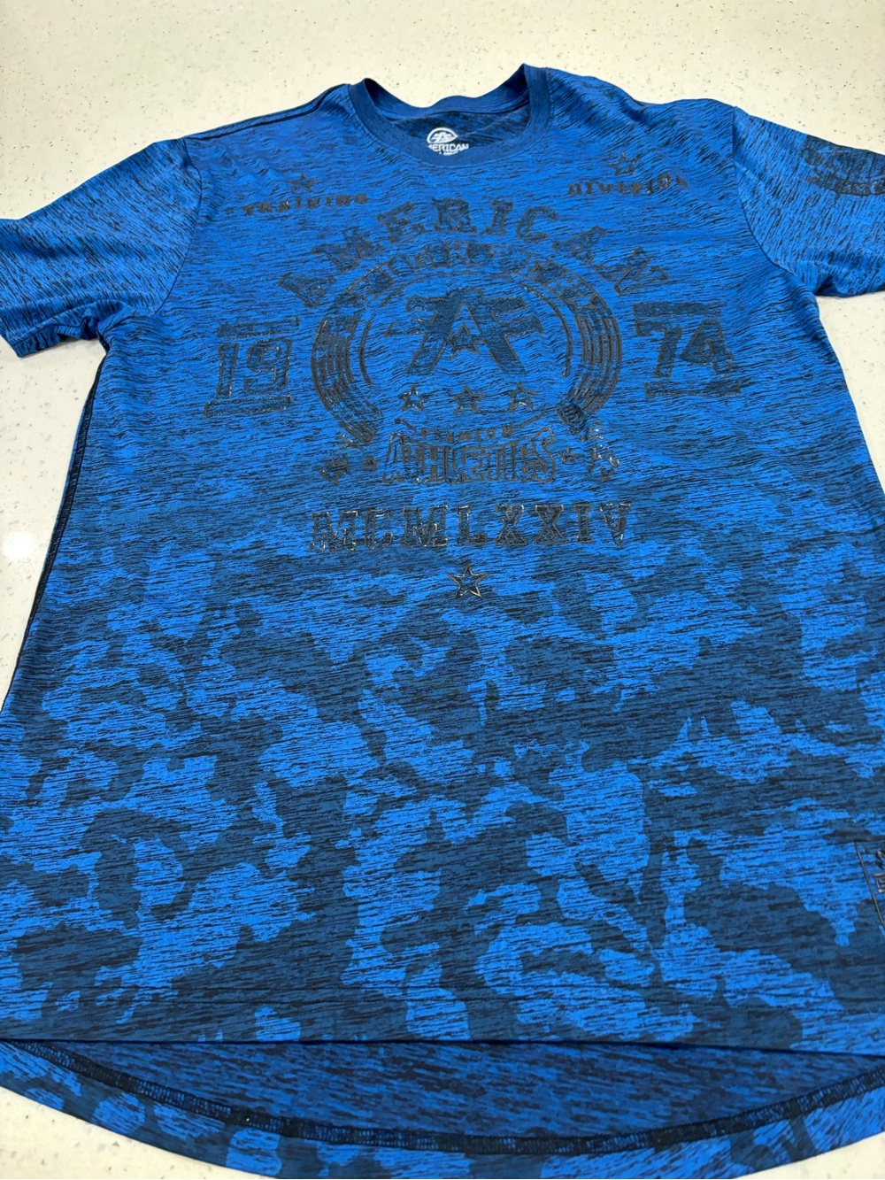 American Fighter Blue and Black Short Sleeve Graphic Tee Size 2 XL
